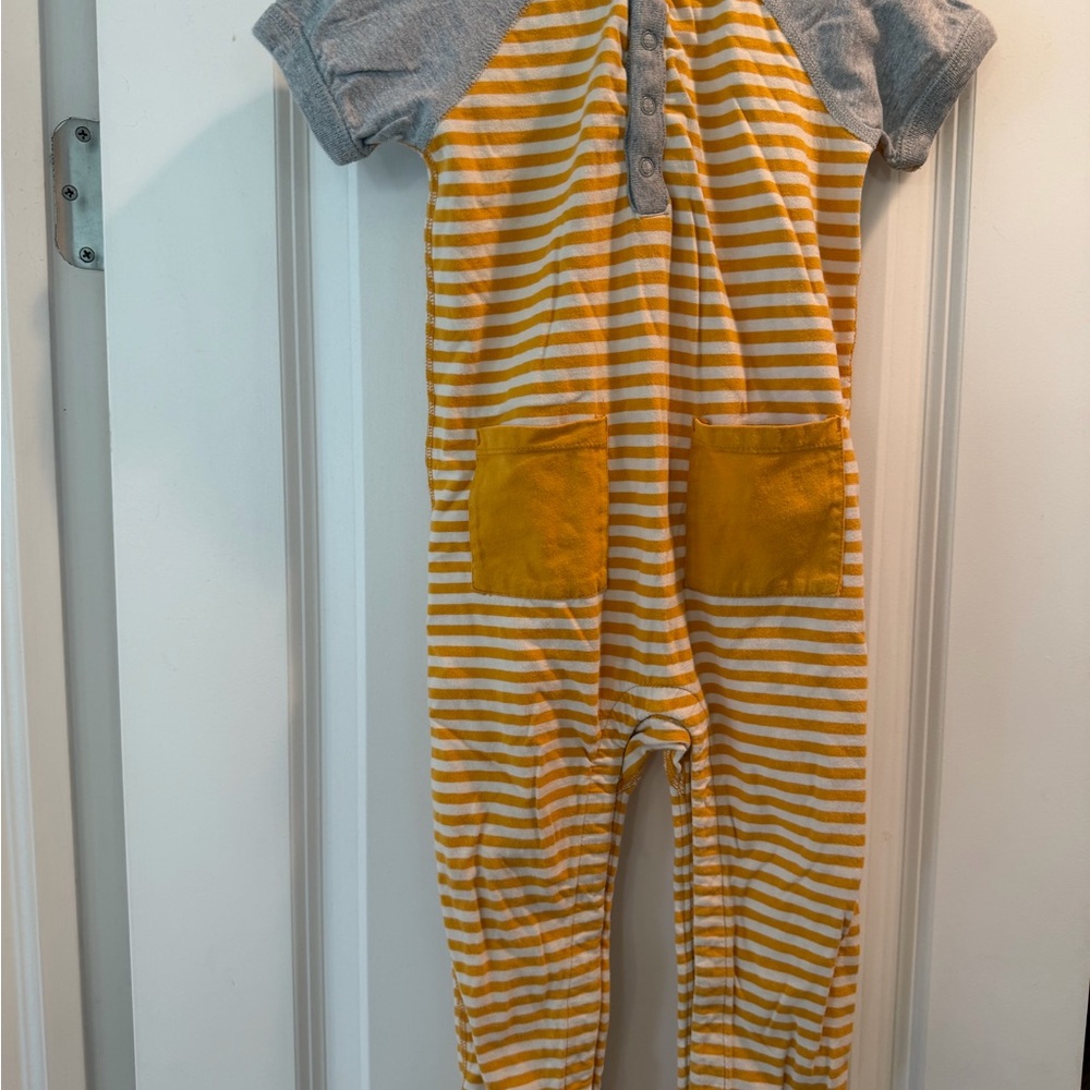 Hanna Andersson Mustard and Gray Striped Romper